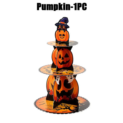 Suporte de Cupcake de Halloween de 3 Camadas Torre e Bolo Torre Morcego de Abóbora