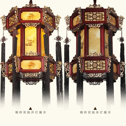 Luminária de madeira retrô Lustre antigo chinês, luminária pendente de lanterna palácio