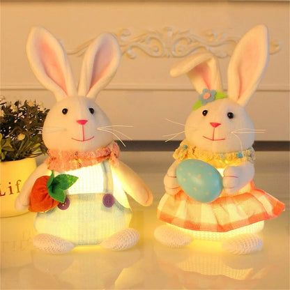 Boneco Coelhinho em pé pelúcia segurando um ovo, pelúcia macio e luminoso feito à mão