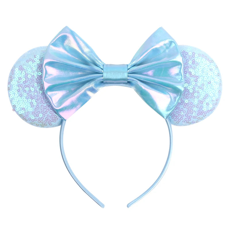 Tiara de orelhas de Disney iluminada de luxo com laço piscante e estampa de bolinhas