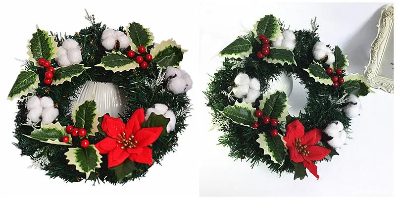 Guirlanda de flores de algodão seco, guirlanda de Natal, pingente de porta, decoração