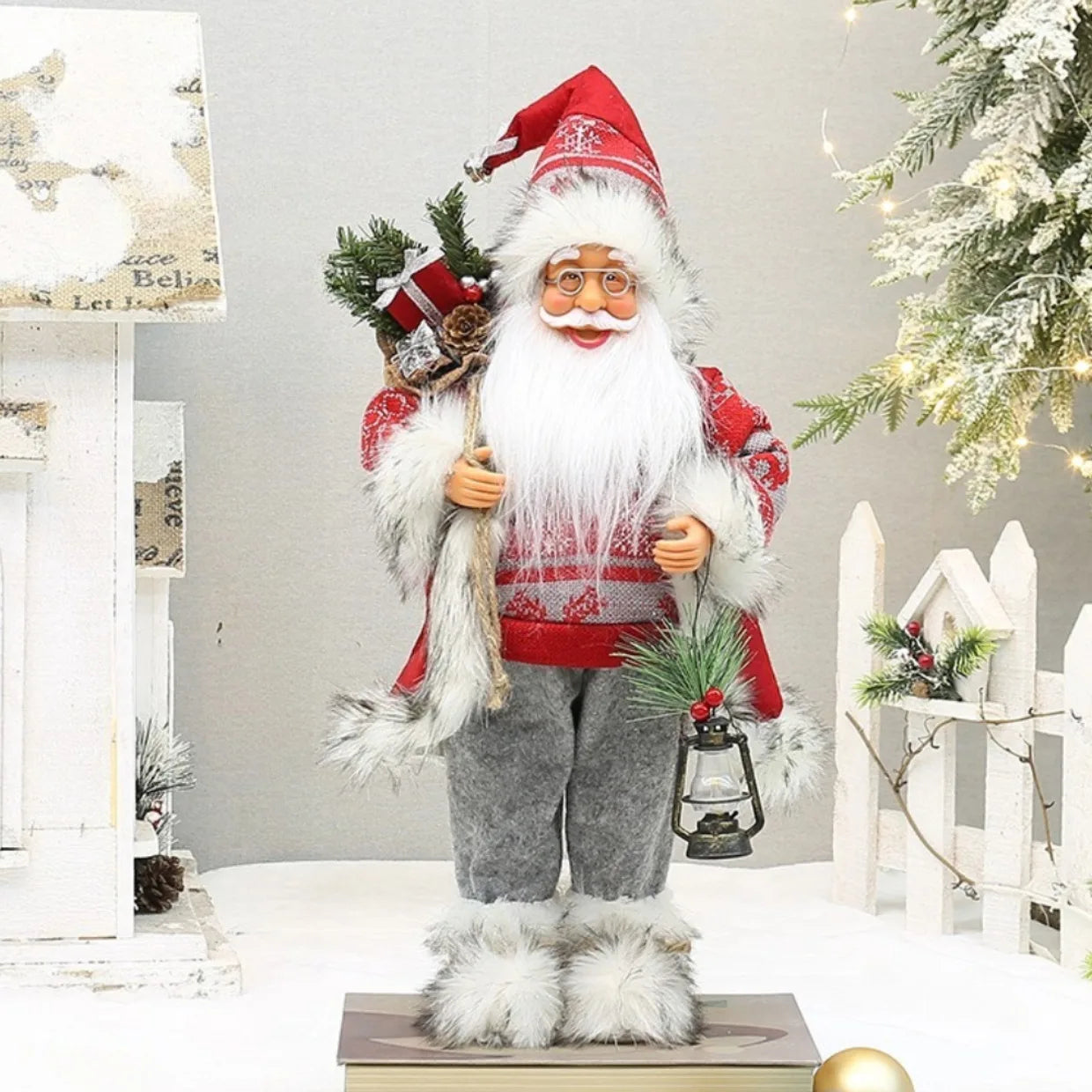 Bonecos de Papai Noel artesanais e fofos, figuras chiques de Papai Noel