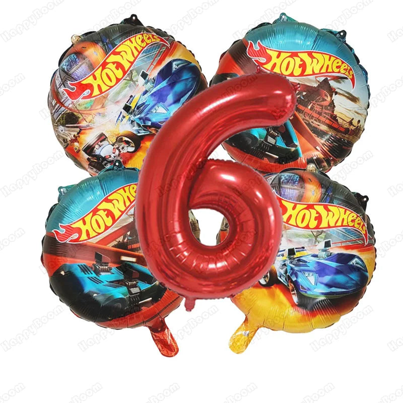 Kit Balão Metal Hot Wheels Frente/verso + Número+vareta 5 Und Kit de arco de balão carro