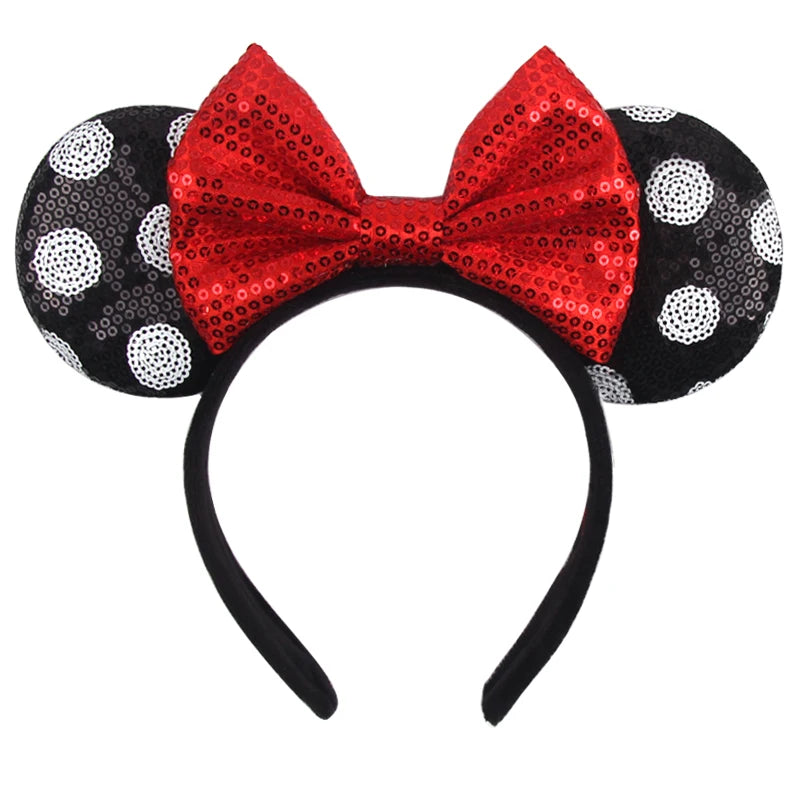 Tiara de orelhas de Disney iluminada de luxo com laço piscante e estampa de bolinhas