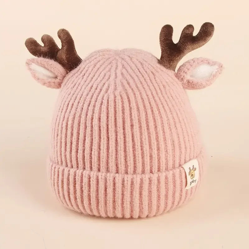 Gorro infantil de tricô para inverno, gorro macio e quente para bebês com chifre