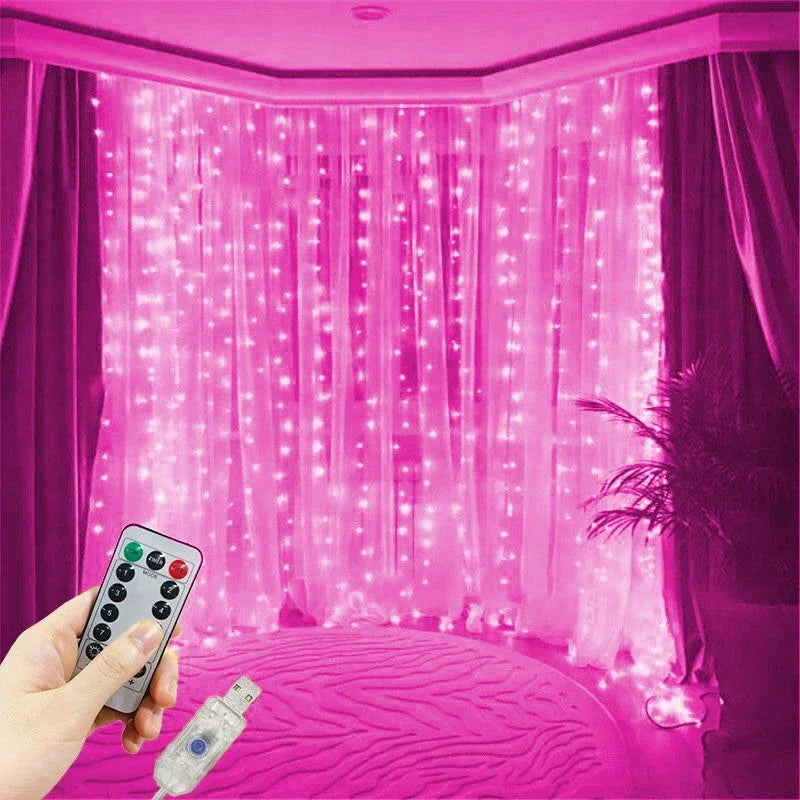 Cortina luz led pisca ou fixa 300 leds 3x3m Natal Festas Decorações USB  (Branco frio)