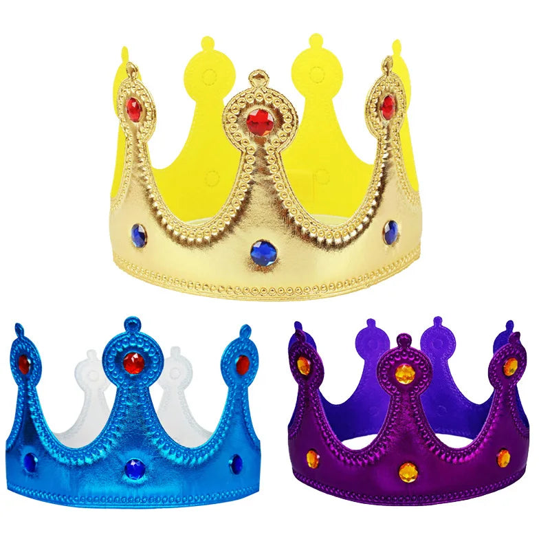 Coroa Veludo Chapéu Rei Rainha Príncipe Princesa Plástica Ajustável Festa Rainha Dourada