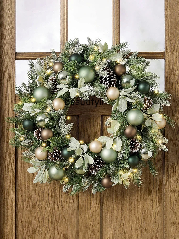 Guirlanda de natal pré-iluminada para decoração de porta frontal, guirlanda de natal