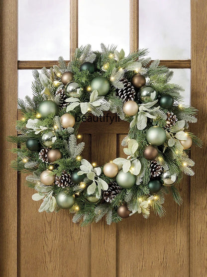 Guirlanda de natal pré-iluminada para decoração de porta frontal, guirlanda de natal