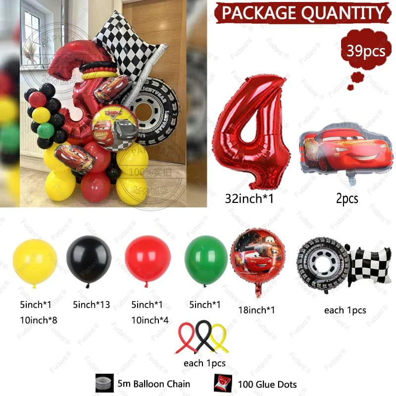 Kit Festa Balão Metalizado Carros Mcqueen Troféu, Kit Com 39 peças Balões Cor Colorido