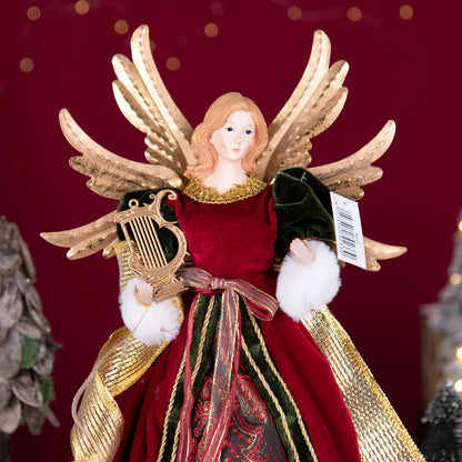Enfeite de árvore de anjo de Natal asas douradas, elegante estatueta anjo vestido verde