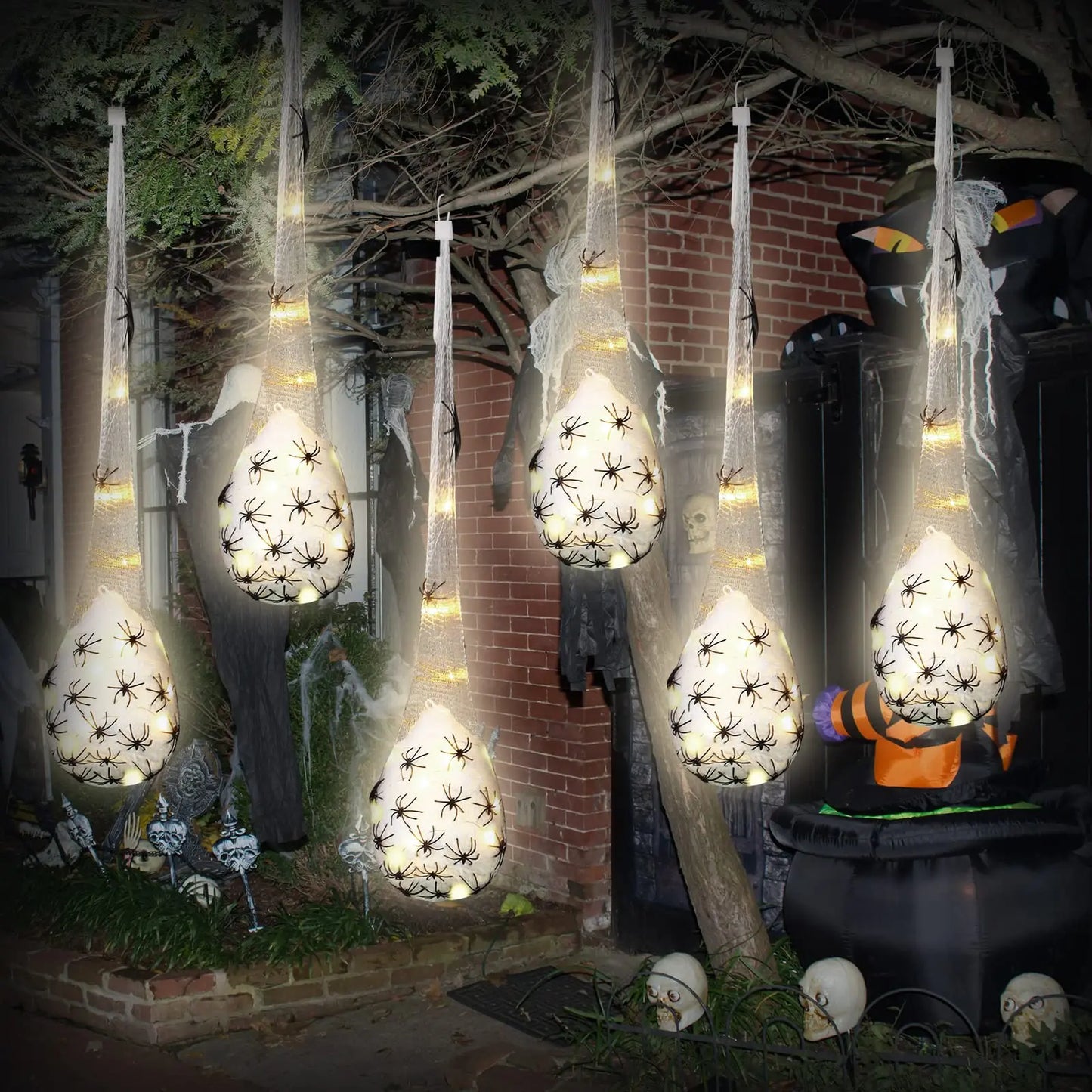 Decoração de Halloween, 1 peças de sacos de ovos de aranha luminosos pendurados