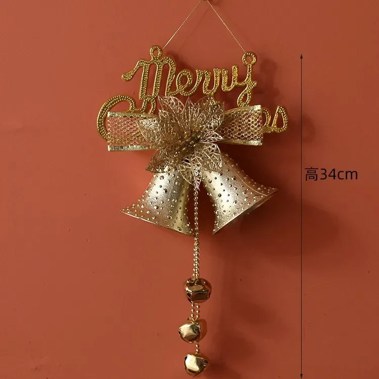 Sino de Natal com Bagas e Pinha, Pendente de Sinos de Natal Dourados/Vermelho/Prata