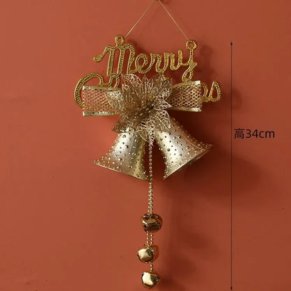 Sino de Natal com Bagas e Pinha, Pendente de Sinos de Natal Dourados/Vermelho/Prata