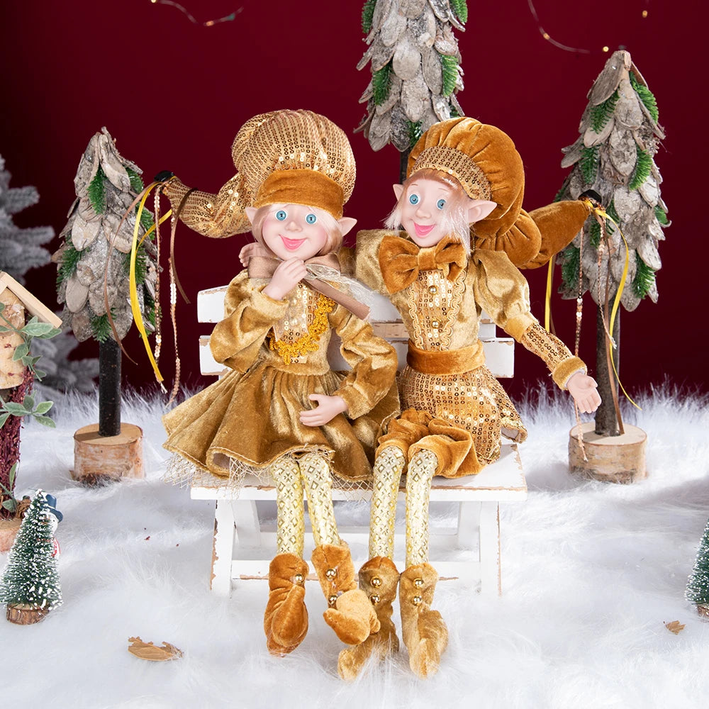 Conjunto de 2 elfos de Natal de 66 cm, adorável elfos vermelhos e verdes para pendurar