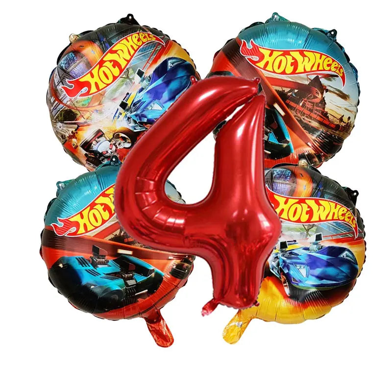 Kit Balão Metal Hot Wheels Frente/verso + Número+vareta 5 Und Kit de arco de balão carro