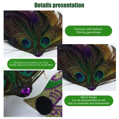 Máscara de Baile de Carnaval Estilo Veneziano Carnaval Enfeitada com Glitter nas Cores Verde, Dourado e Roxo