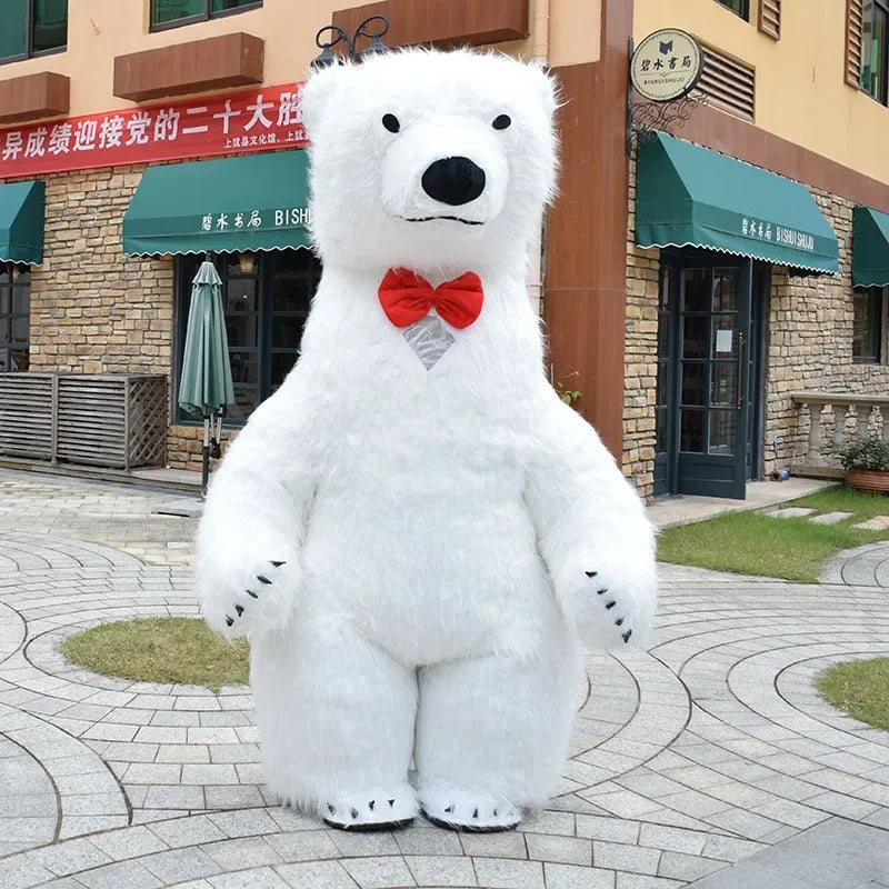 Fantasia Urso Polar Inflável Natal Mascote Traje kit Completo Mascote para Natal