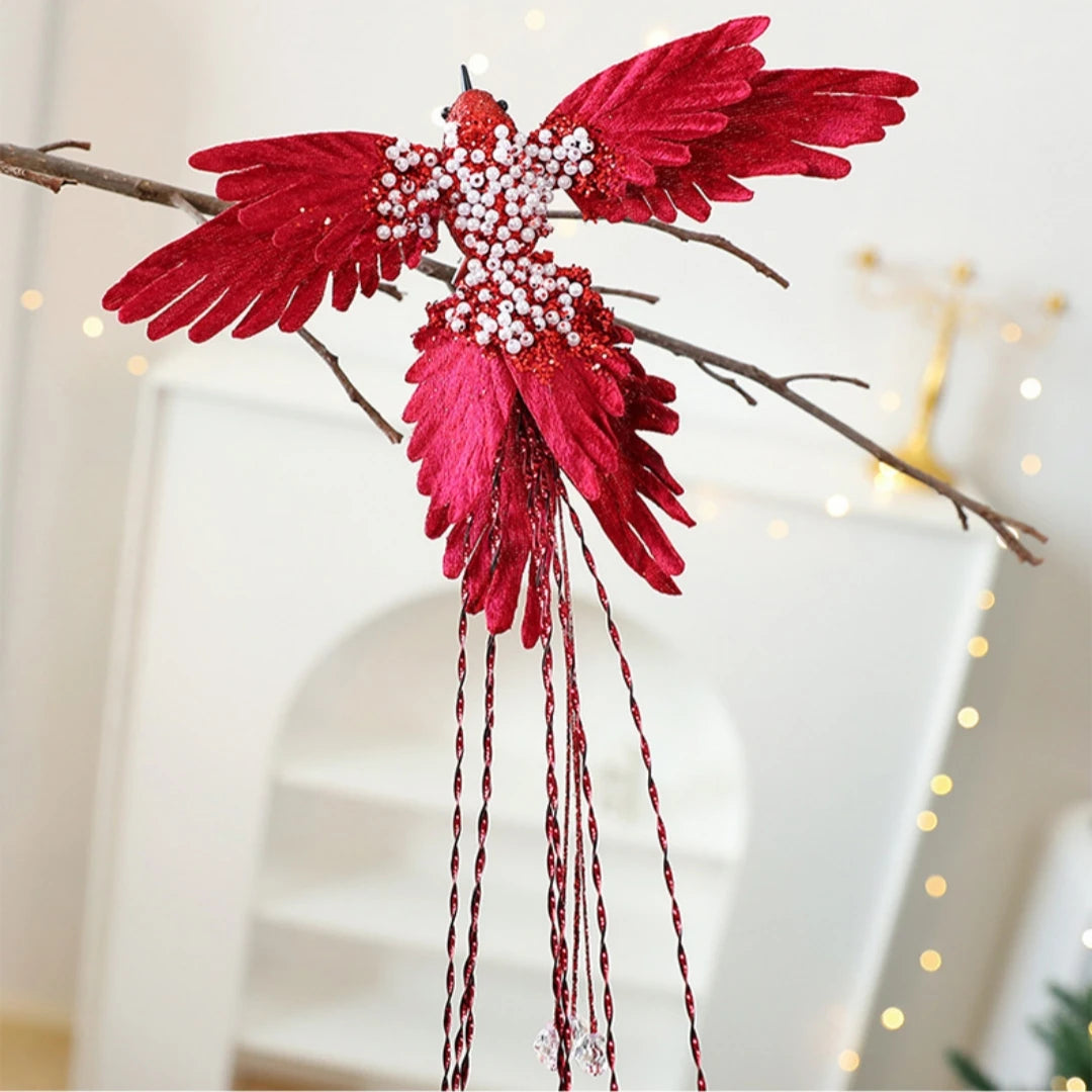 Bola pássaro decoração natalina Kit 1 Bolas De Natal 39*22cm Fosca Glitter Vermelho