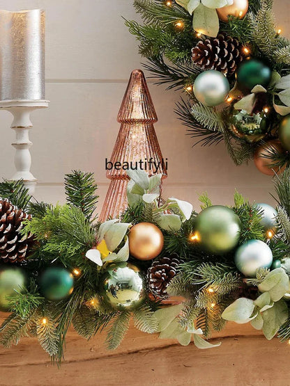 Guirlanda de natal pré-iluminada para decoração de porta frontal, guirlanda de natal