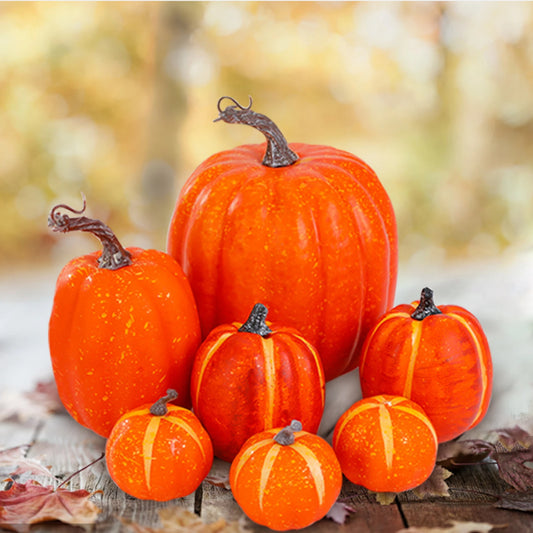 7 peças de decoração de abóboras artificiais laranja halloween variados abóboras