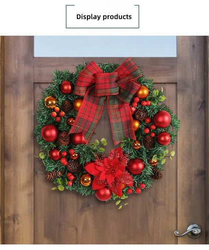 Guirlanda de Natal iluminada de 37,5 cm com grande laço xadrez de búfalo, pinhas e frutas