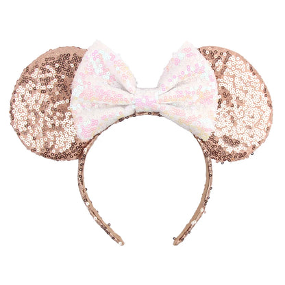 Tiara de orelhas de Disney iluminada de luxo com laço piscante e estampa de bolinhas