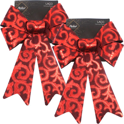 Laço Vermelho Camurça Brilhante Kit 2 Laço Vermelho em Camurça Enfeite Brilhante Natal