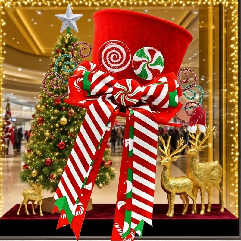 Ponteira Decorativa Árvore de Natal, Enfeite de Árvore Natalina Chapéu Vermelho com Bengalas