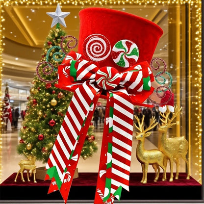 Ponteira Decorativa Árvore de Natal, Enfeite de Árvore Natalina Chapéu Vermelho com Bengalas