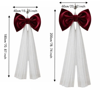 Laço de Veludo com Cauda Longa em Tule/Organza, Ornamento para Árvore de Natal e Shopping