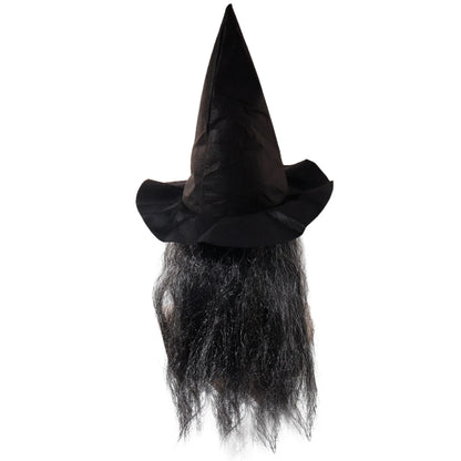 Látex assustadoras Bruxa Face Shield com cabelo preto e chapéu cabeça Halloween