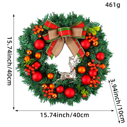 Guirlanda de Natal artificial e guirlanda de natal com flocos de Neve, coroa de 40CM