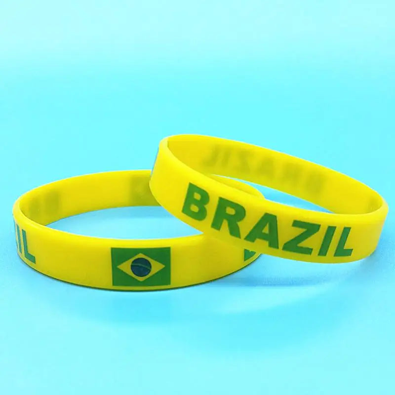 Kit 2 Pulseiras Emborrachadas Brasil Verde E Amarela Copa