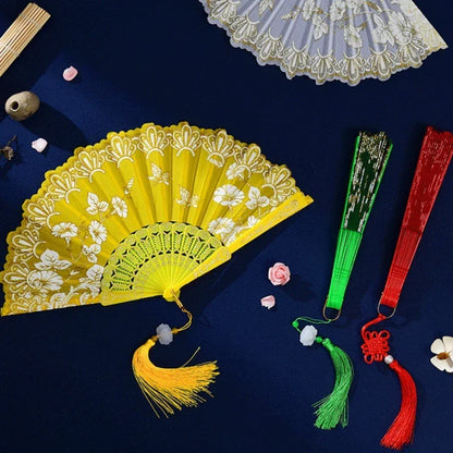 Leque Ventilador de mão de desempenho elegante borboletas de flores bronzeadoras