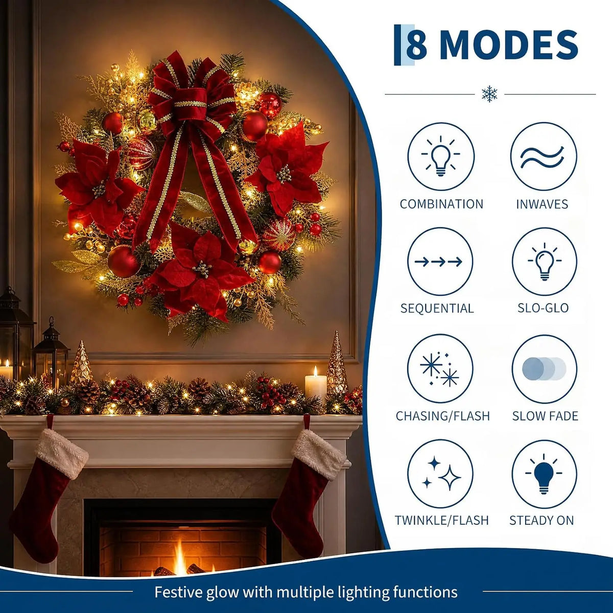 Guirlanda de Natal Artificial de 24 Polegadas (Cerca de 60 cm), Decorada com Folhagem de Pinheiro