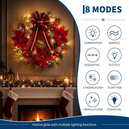 Guirlanda de Natal Artificial de 24 Polegadas (Cerca de 60 cm), Decorada com Folhagem de Pinheiro