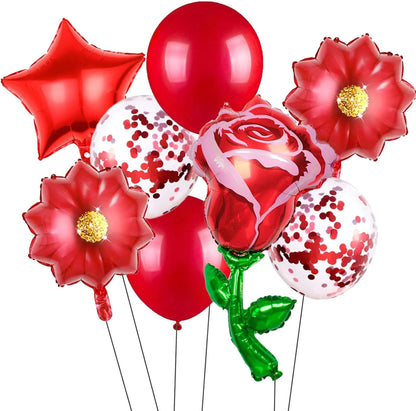 Balões Feliz Dia das Mães 8 peças vermelho e rosa fantasias, balões metalizados, festas