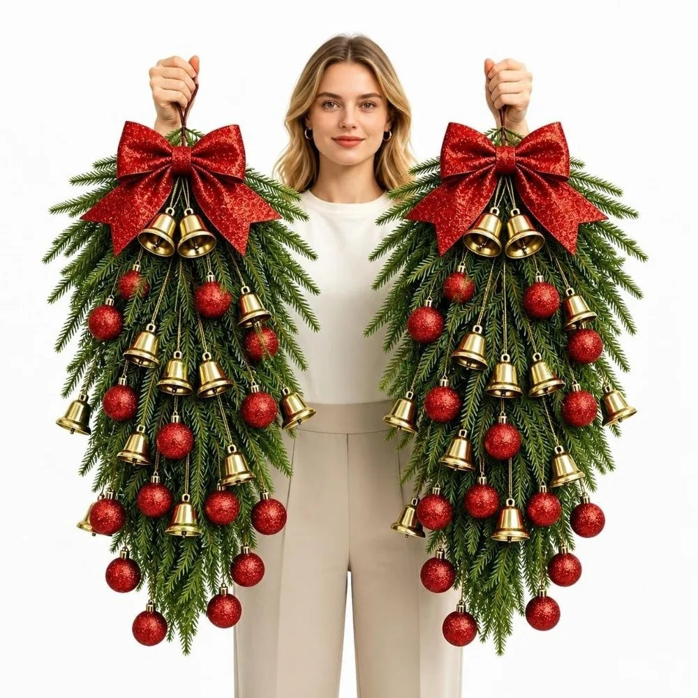 Guirlanda e Festão de Natal em Formato de Gota (Enfeite Suspenso de Pinheiro Artificial) no Topo, Bolas Brilhantes