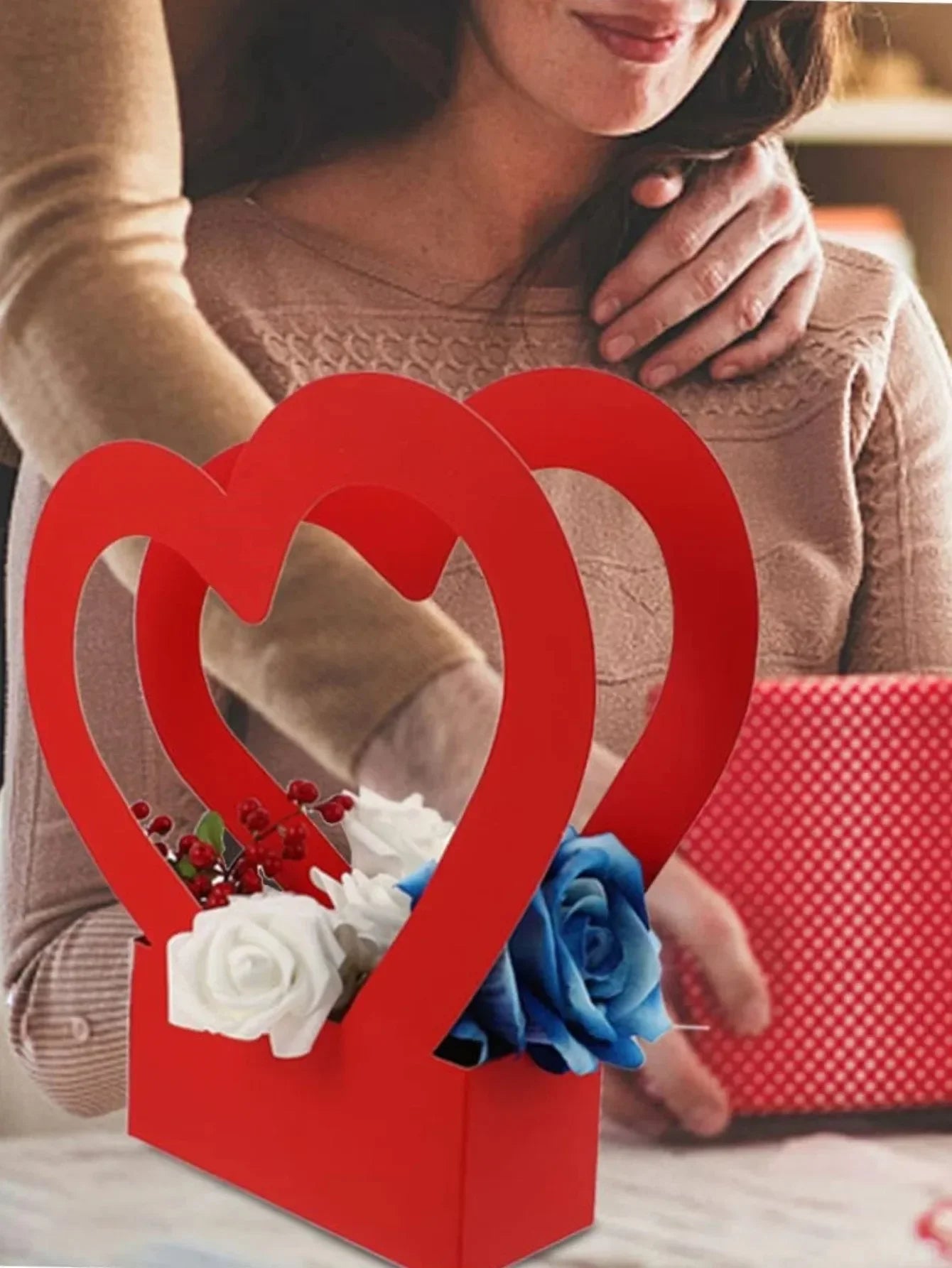 Sacola de flores amor conjunto de 10 peças cestos decorativos flores papelão dourados