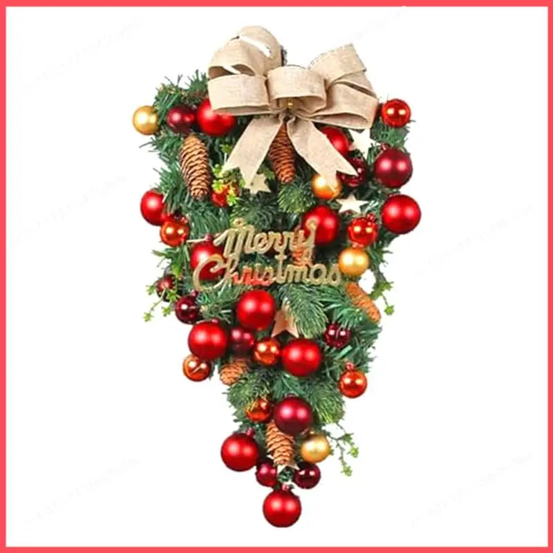 Guirlanda de porta de guirlanda artificial e guirlanda nevada natal com laço vermelho