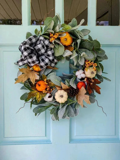 Guirlandas de outono de 50 cm para porta da frente externa, guirlanda de abóbora