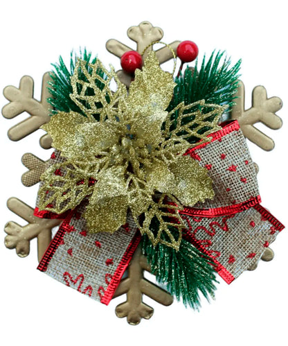 Enfeite Pendente Natalino Laço Arranjo Decoração Natal 15cm Flor Dourado Árvore Natal