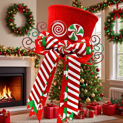 Ponteira Decorativa Árvore de Natal, Enfeite de Árvore Natalina Chapéu Vermelho com Bengalas