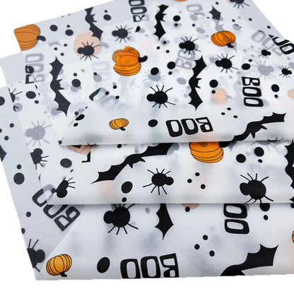 Papel de Seda Decorativo (ou Papel de Embrulho Semitransparente) com Tema de Halloween Morcegos  "BOO"