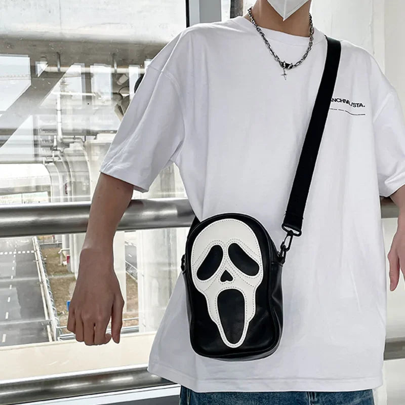 Bolsa transversal com rosto de fantasma refletivo de Halloween para mulheres e homens