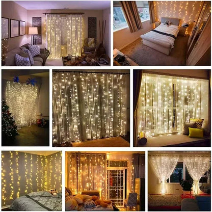 Luz de LED, 3 metros, 300 LEDs, à prova d'água, luz de cortina USB e fio de cobre