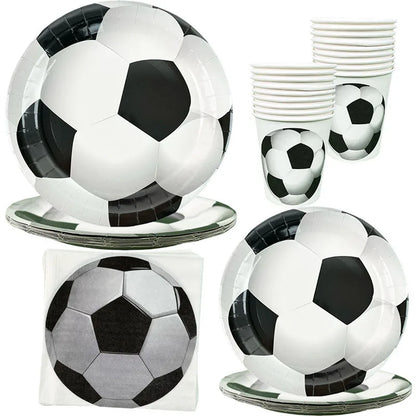 Kit de artigos de festa de futebol serve 20, conjunto de utensílios de mesa descartáveis