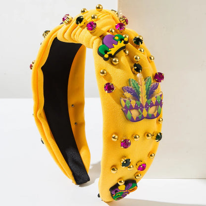 Acessórios de faixa de cabeça de carnaval, roxo, verde, amarelo, strass e acolchoada