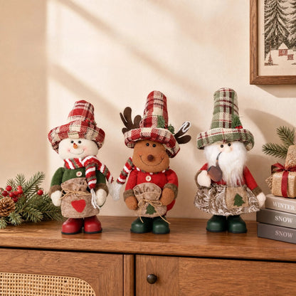 Boneco Ornamentos de Boneco Pelúcia Natal Papai Noel Sentado Boneco de Neve e Alce